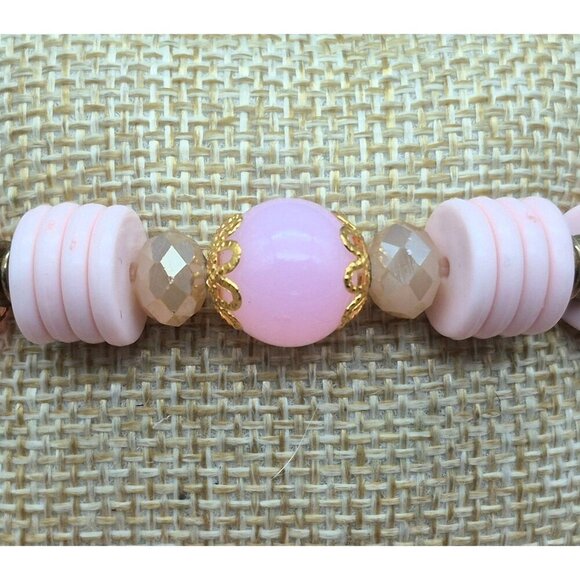 Lot of 2 Artisan Made Gold Tone & Pink Beaded Stretch Bracelet Shark Tooth Charm - Picture 7 of 9